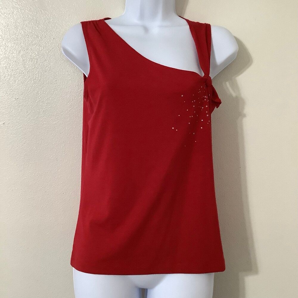 Vintage‎ Y2K Red Asymmetrical Festival Rave Glitter Embellished Stretch Top M